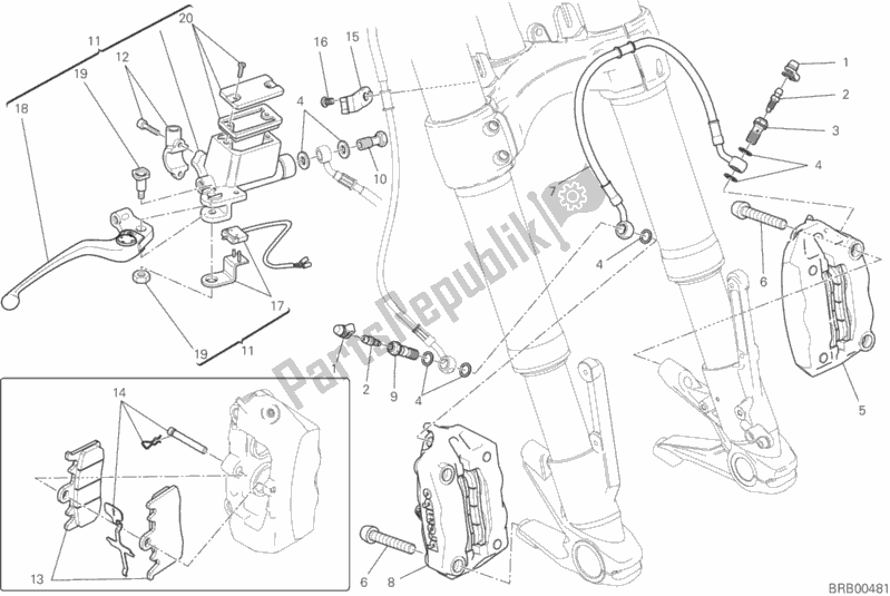 All parts for the Front Brake System of the Ducati Monster 821 Brasil 2016